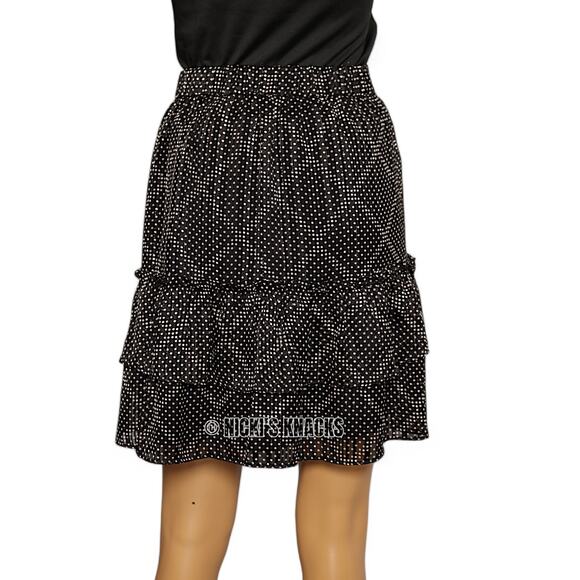 J Crew Tiered Ruffle Mini Skirt Black Gold Metallic Dot Pull On Style Size S - Picture 5 of 9